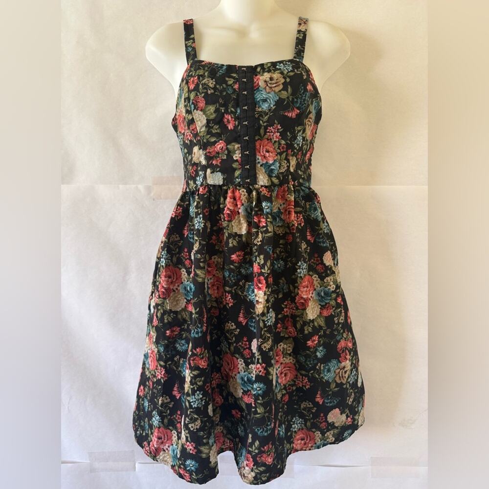 Black Moody Floral Mini Dress Size S Fit & Flare Fairy Whismigoth Romantic Goth